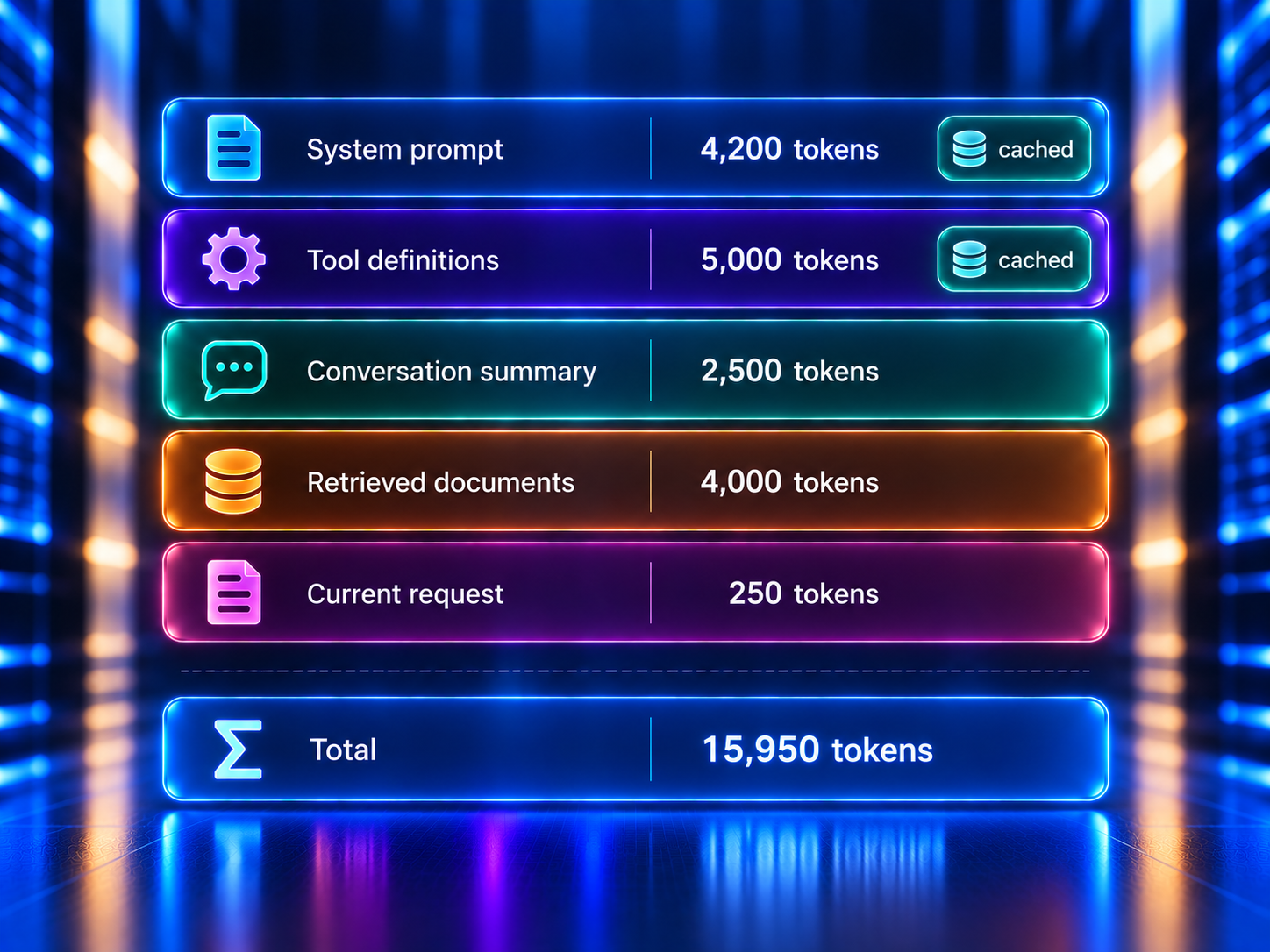 Diagram showing the optimized breakdown of AI token usage by component